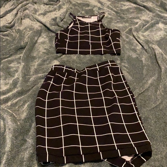 Black and white two piece asymmetric skirt set - Picture 5 of 6